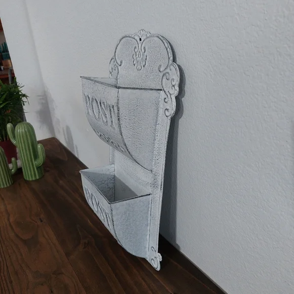 White Vintage Style French Country Mail Slot Wall Planter Decorative Post Box